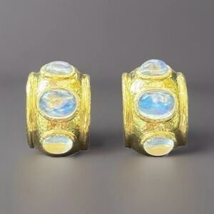 Elizabeth Locke Cabochon Moonstone Hoop Earrings with Bezel setting
